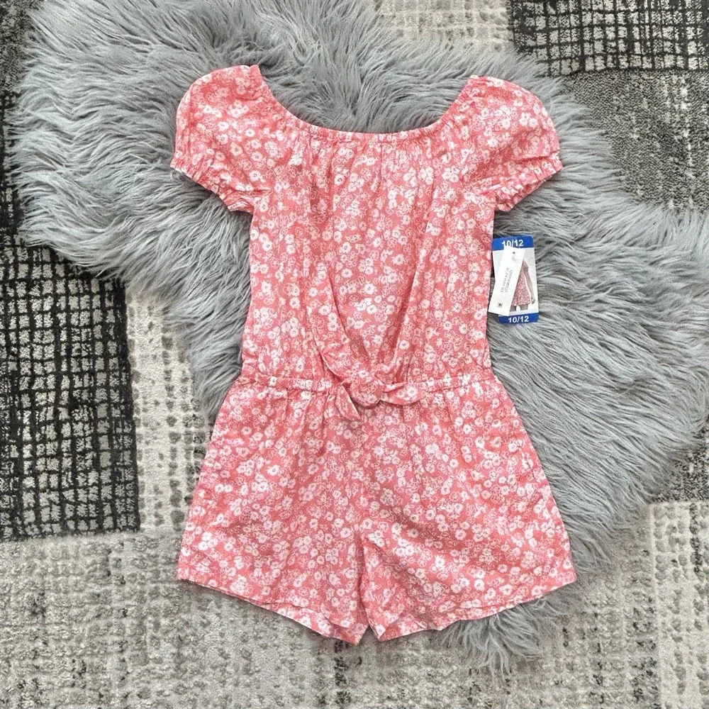 GAP Girl's Pink Soft Chambray Short Puff Sleeve One Piece Romper‎ Size 10/12
